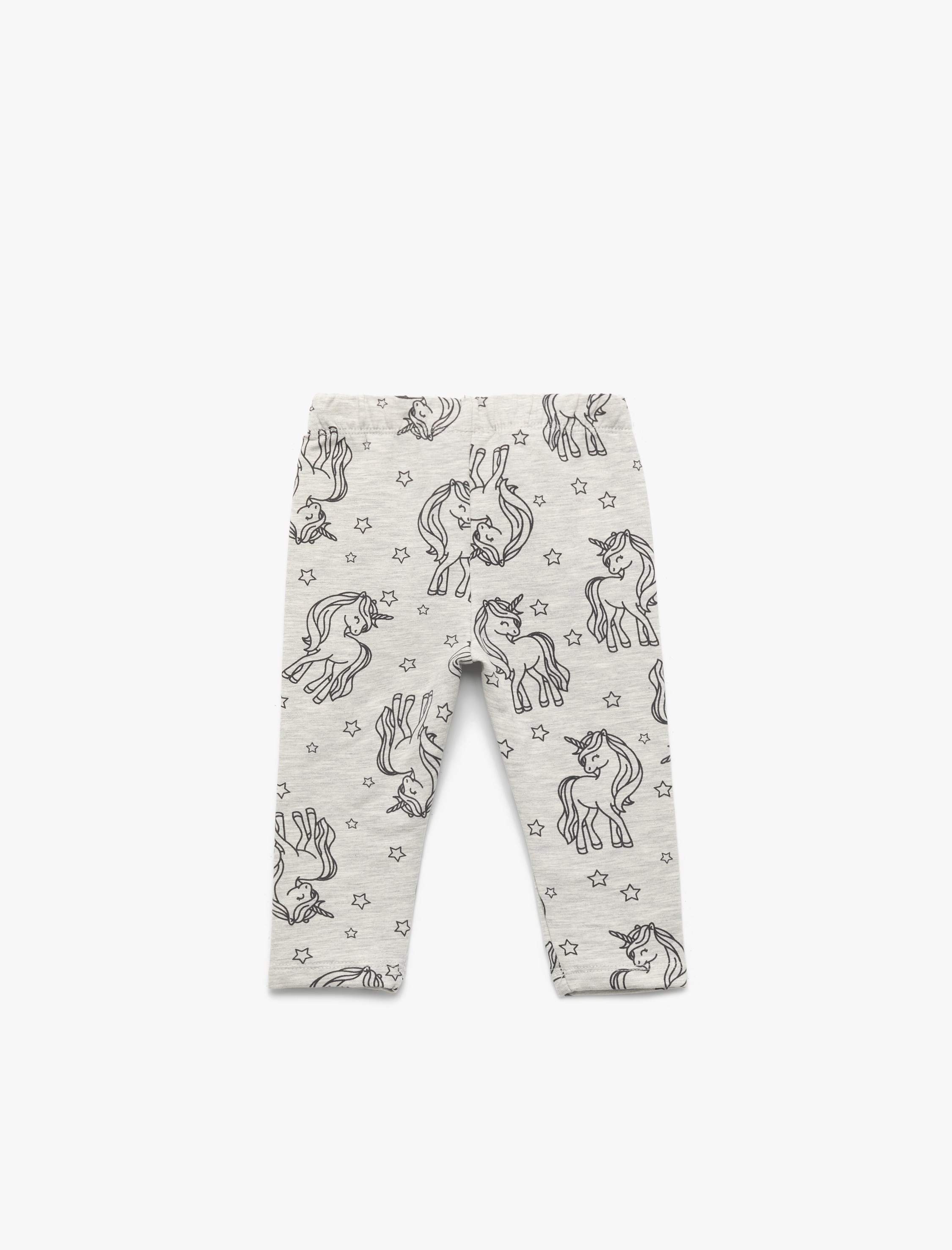 Kız Bebek Beli Lastikli Unicorn Baskılı Şardonlu Pamuklu Tayt