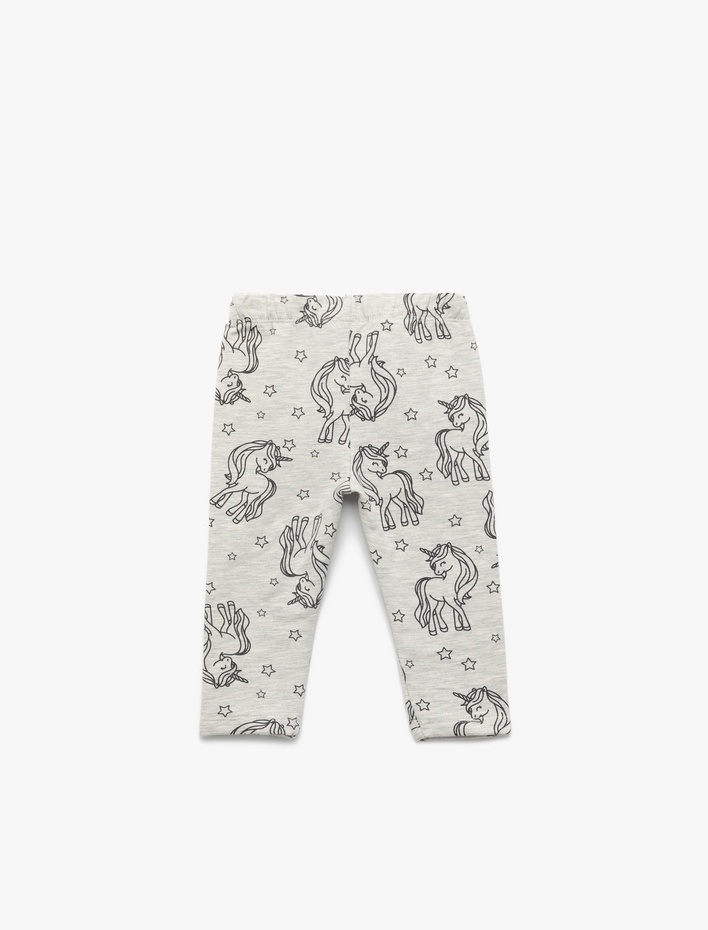 Kız Bebek Beli Lastikli Unicorn Baskılı Şardonlu Pamuklu Tayt