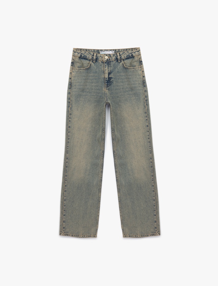  Pamuklu Düz Kesim Düz Paça Jean Pantolon - Straight Jeans