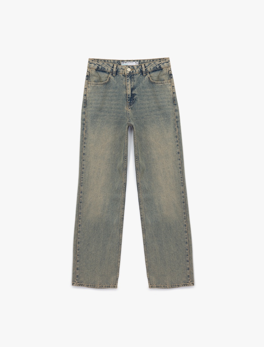   Pamuklu Düz Kesim Düz Paça Jean Pantolon - Straight Jeans
