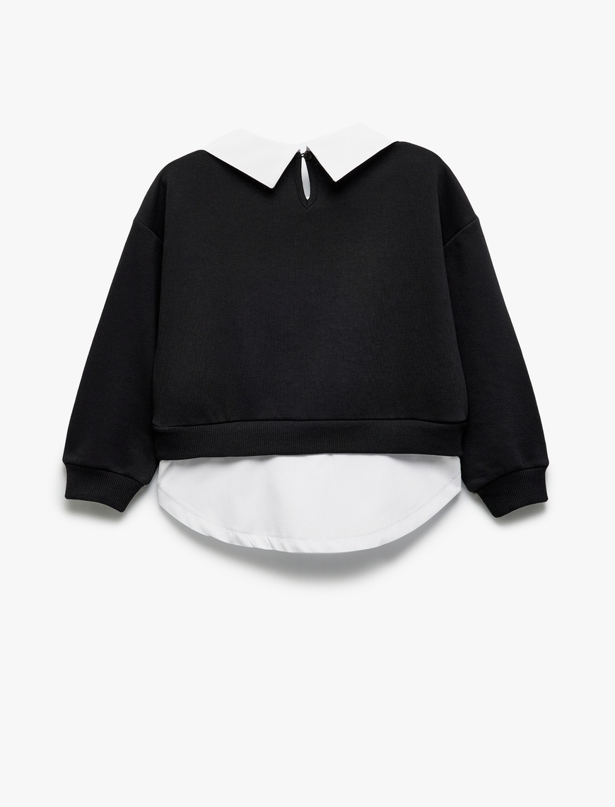  Kız Çocuk Gömlek Yaka Detaylı Uzun Kollu Sweatshirt