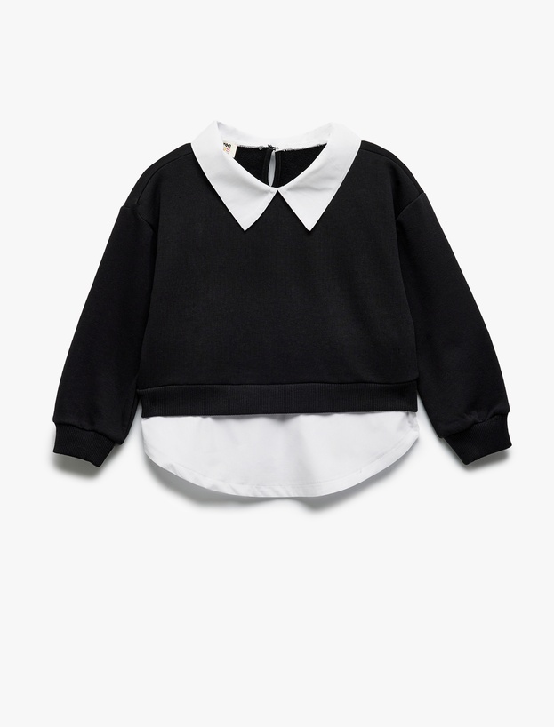 Gömlek Yaka Detaylı Uzun Kollu Okul Sweatshirt_1