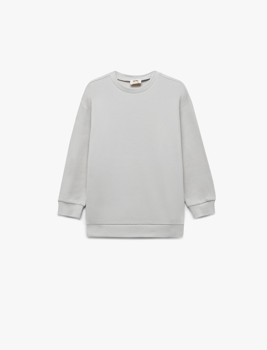  Erkek Çocuk Pamuklu Uzun Kollu Bisiklet Yaka Oversize Basic Sweatshirt