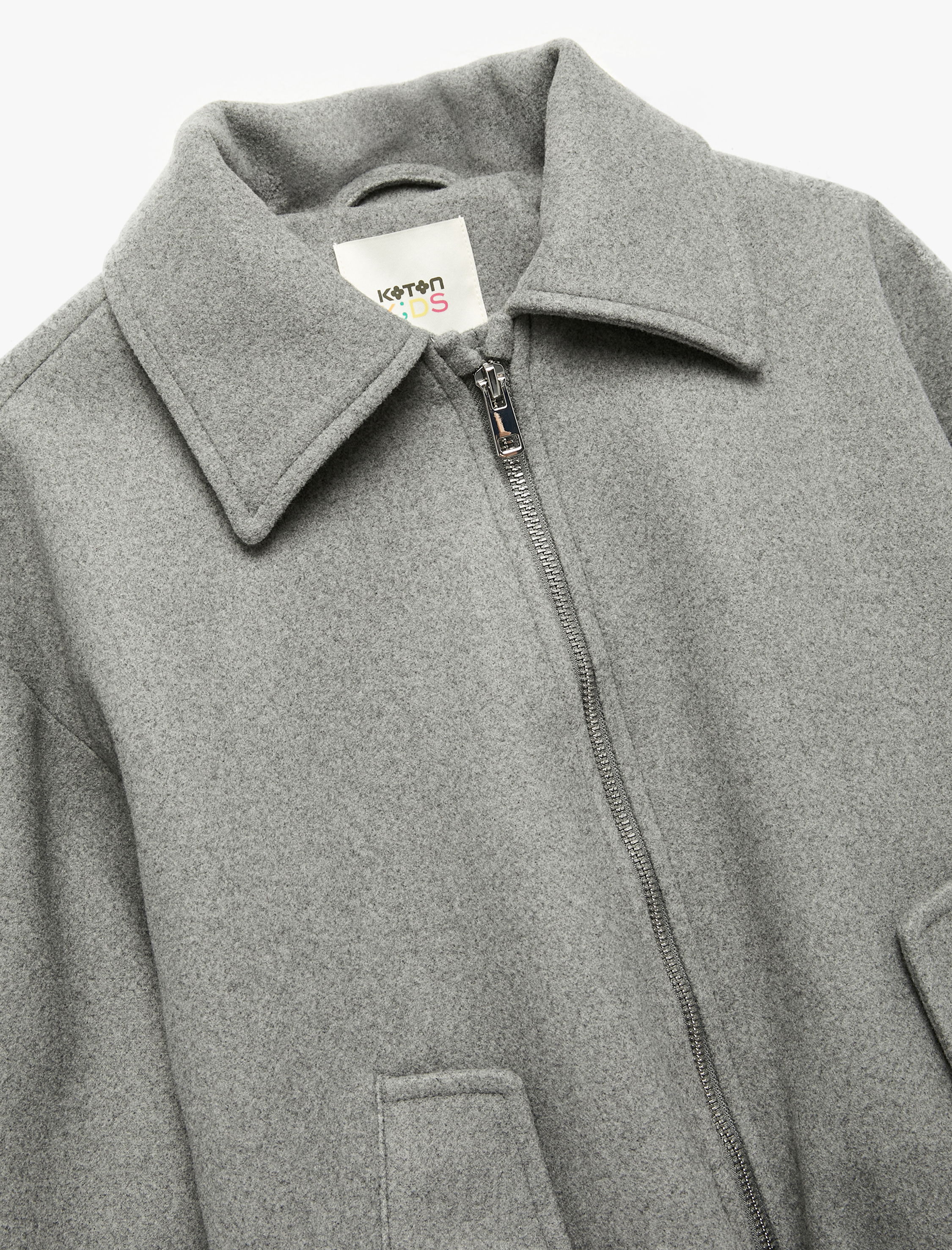  Kız Çocuk Gömlek Yaka Uzun Kollu Cepli Fermuarlı Crop Ceket