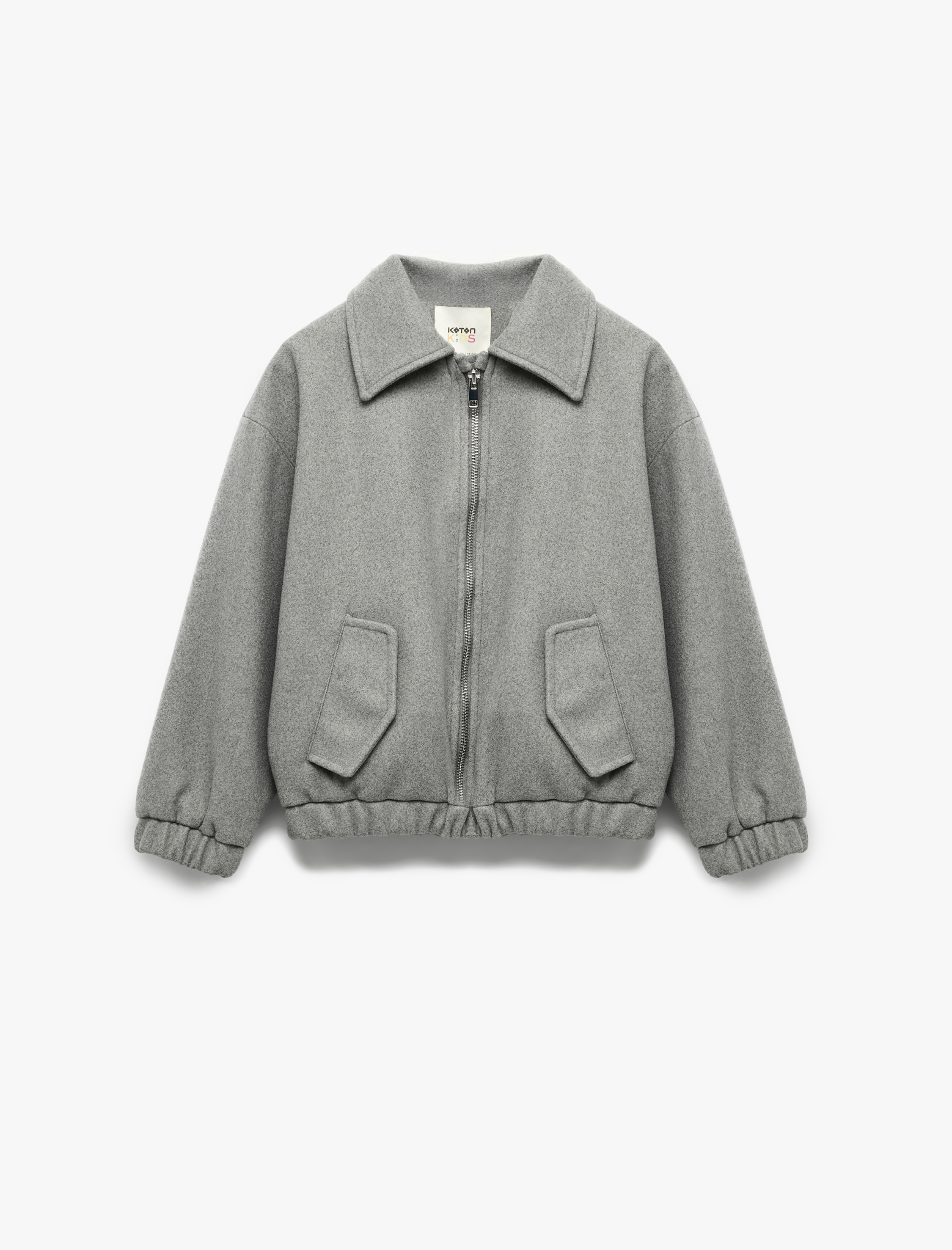  Kız Çocuk Gömlek Yaka Uzun Kollu Cepli Fermuarlı Crop Ceket