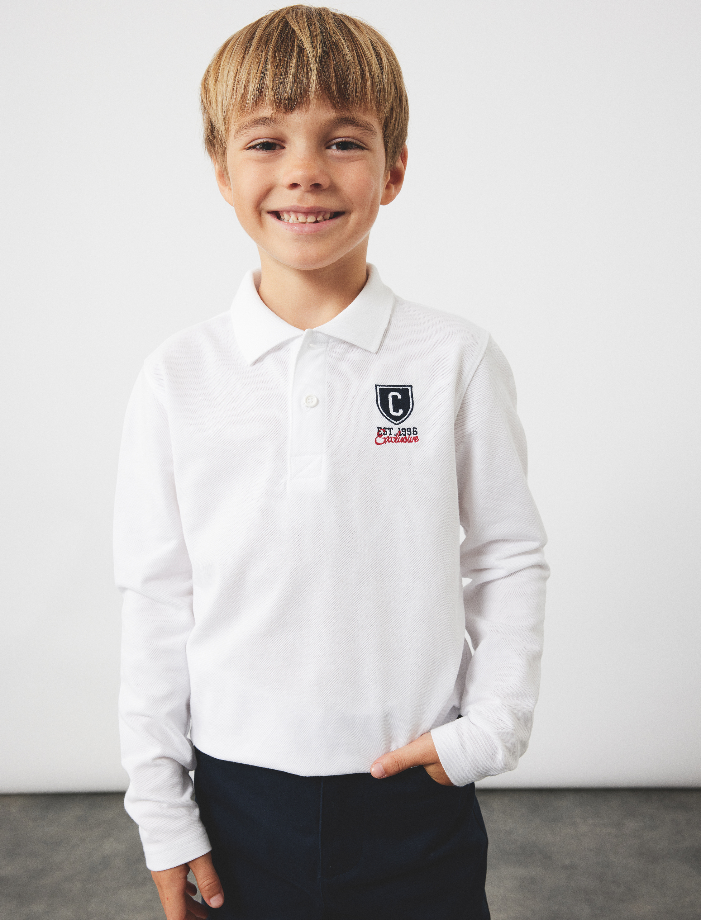 Erkek Çocuk Pamuklu Uzun Kollu Nakışlı Polo Yaka Tişört