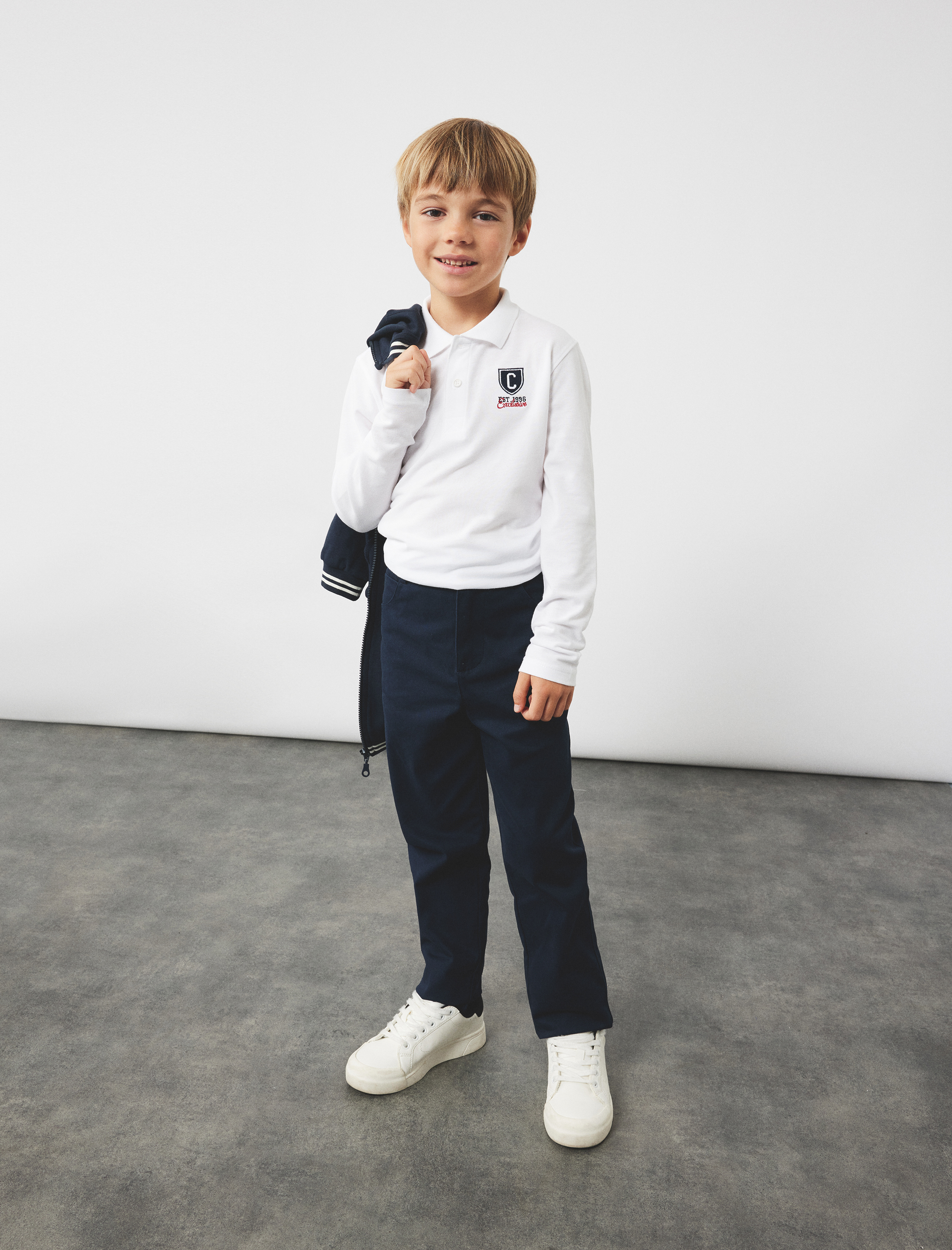  Erkek Çocuk Pamuklu Uzun Kollu Nakışlı Polo Yaka Tişört