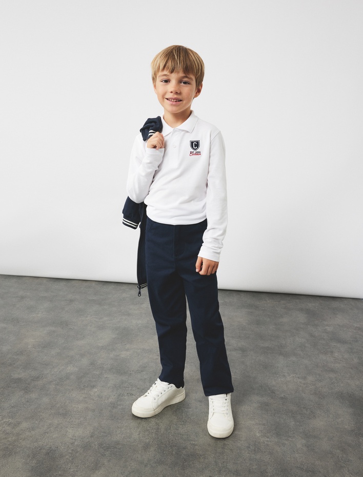 Erkek Çocuk Pamuklu Uzun Kollu Nakışlı Polo Yaka Tişört