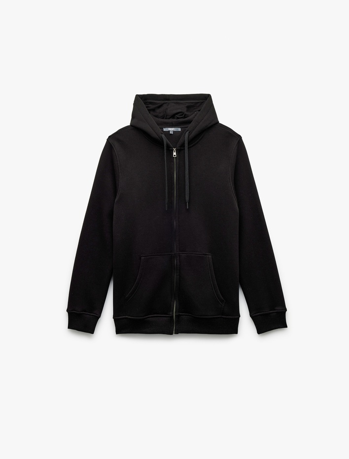  Uzun Kollu Şardonlu Fermuarlı Kanguru Cepli Sweatshirt