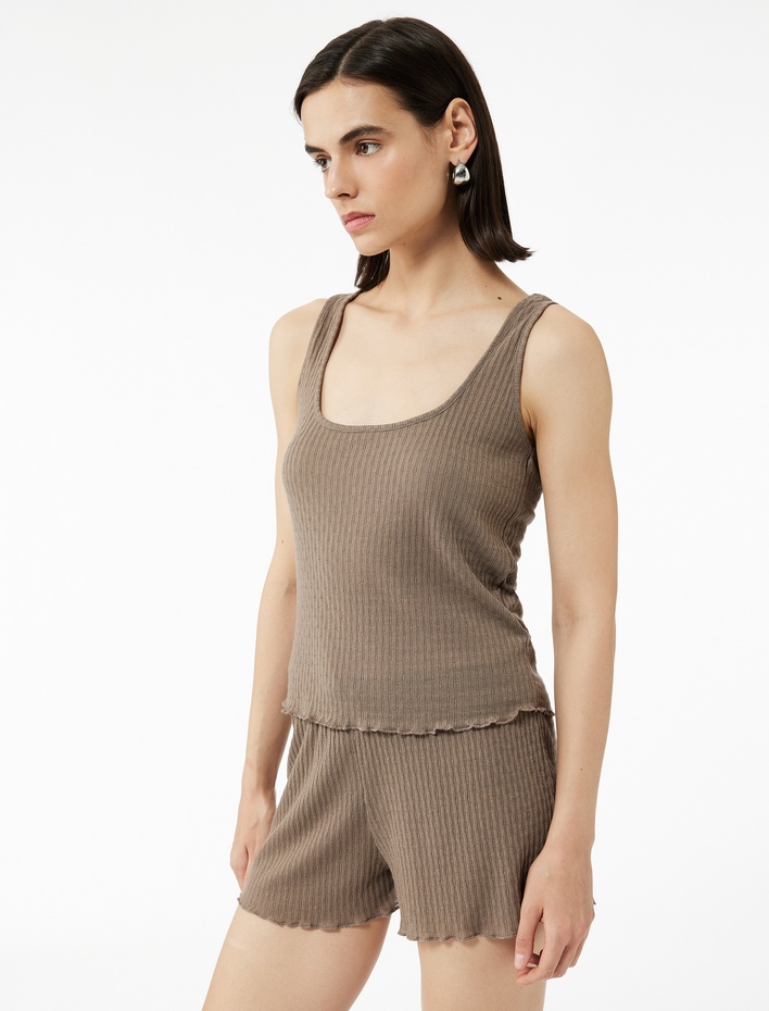  Rahat Kalıp Beli Bağcıklı Mini Şort Pijama Altı