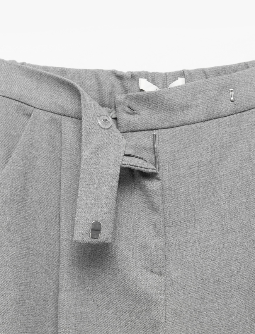   Cepli Pile Detaylı Yüksek Bel Geniş Paça Baggy Kumaş Pantolon