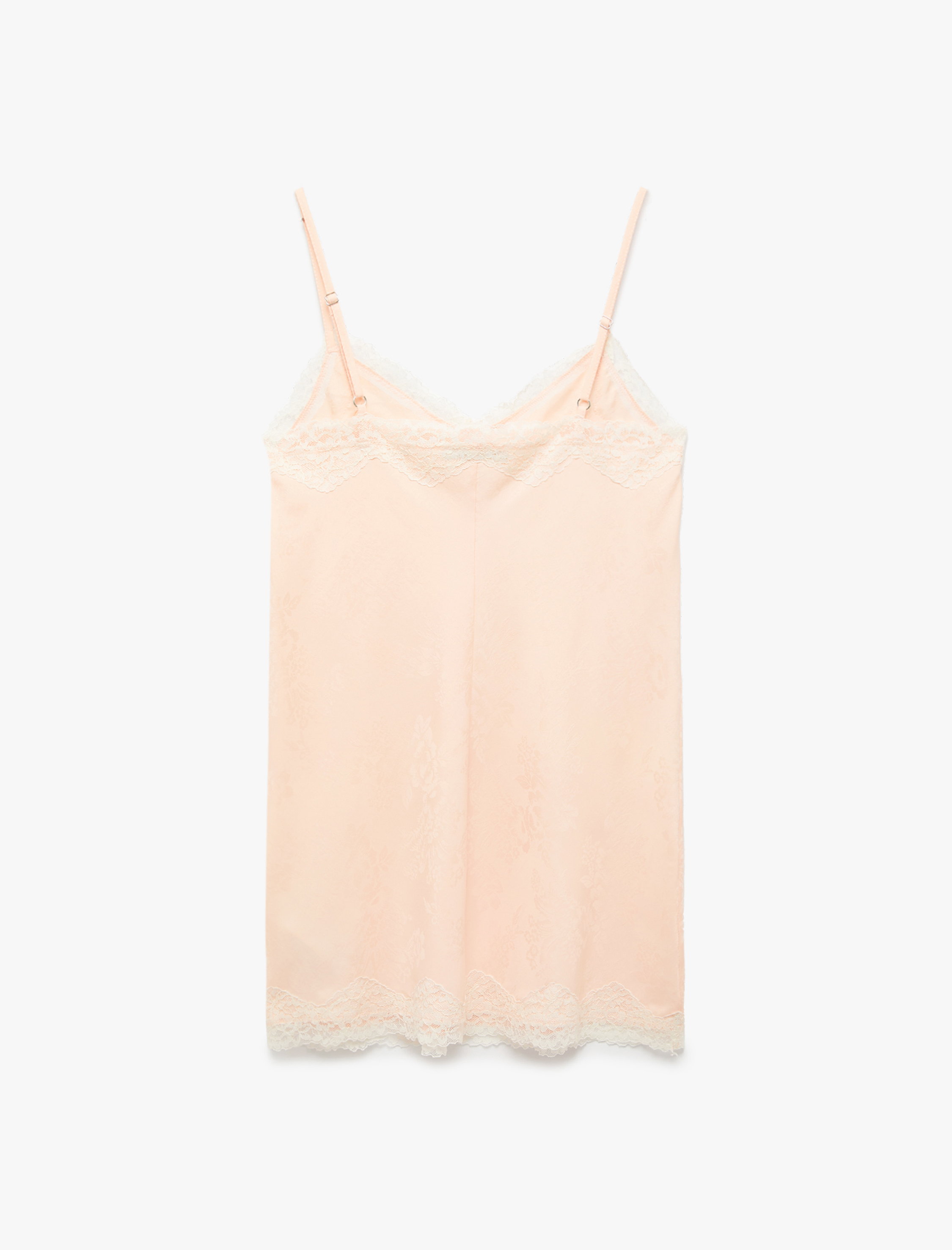   Floral Dokulu Dantel Detaylı İnce Askılı Gecelik