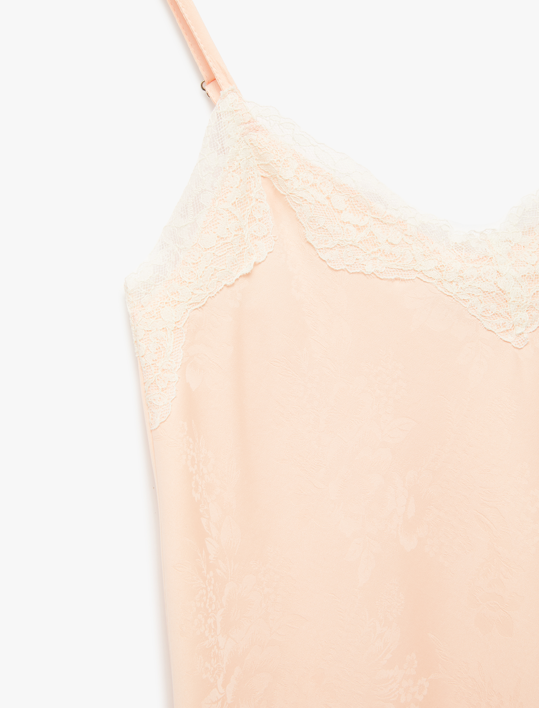   Floral Dokulu Dantel Detaylı İnce Askılı Gecelik