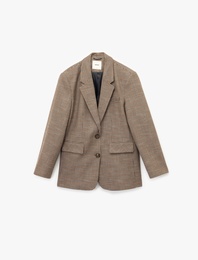 Uzun Kollu Kruvaze Düğmeli Oversize Blazer Ceket