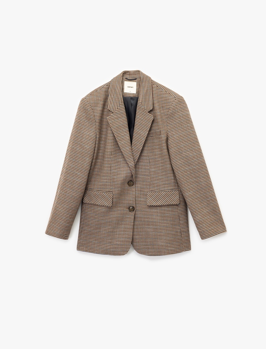   Uzun Kollu Kruvaze Düğmeli Oversize Blazer Ceket