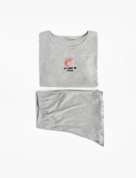 Rahat Kalıp Kısa Kollu Bisiklet Yaka Nakışlı Şortlu Pijama Takımı