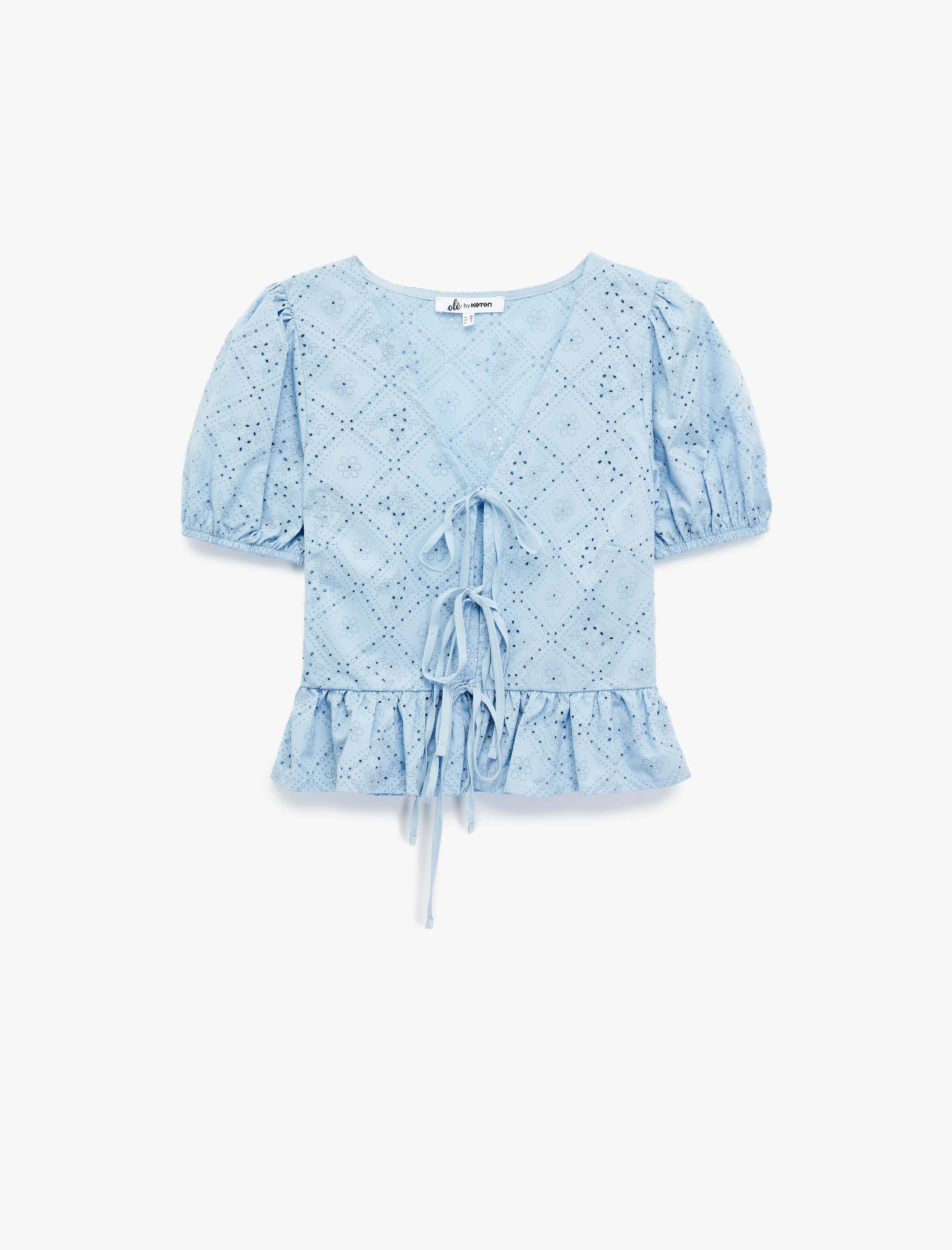   V Yaka Bağlama Detaylı Fiyonklu Balon Kol Fisto Bluz