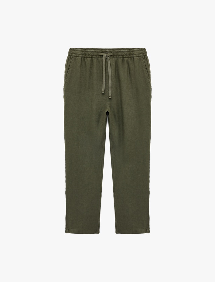  Beli Bağcıklı Cep Detaylı Keten Chino Yazlık Pantolon