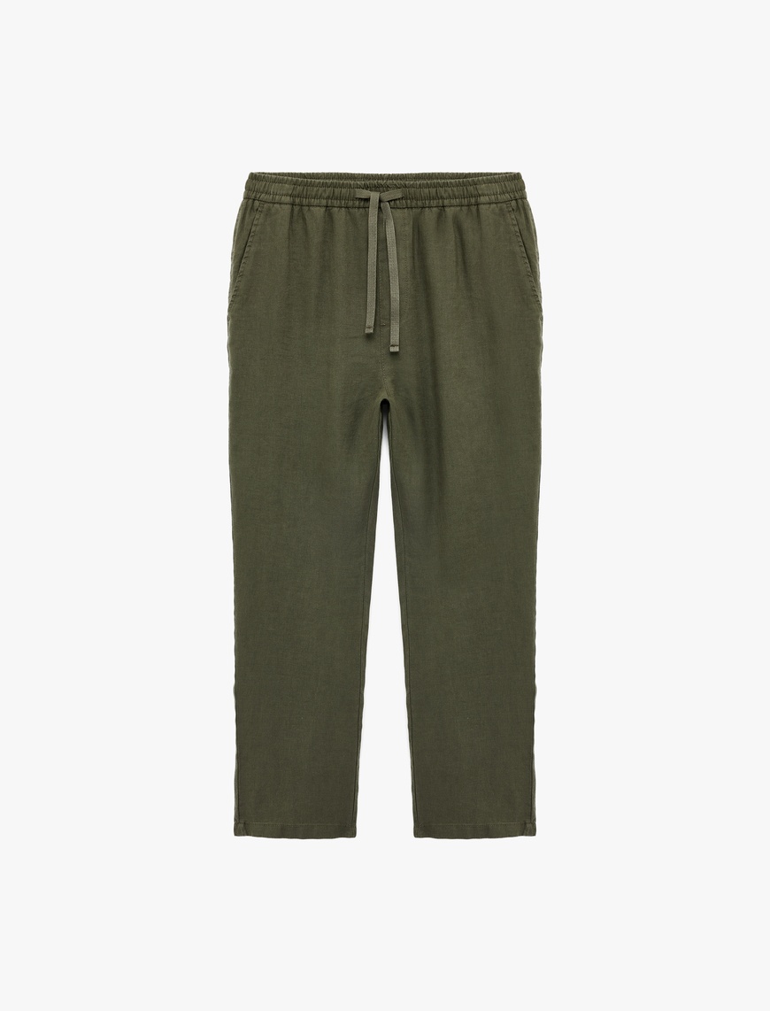   Beli Bağcıklı Cep Detaylı Keten Chino Yazlık Pantolon