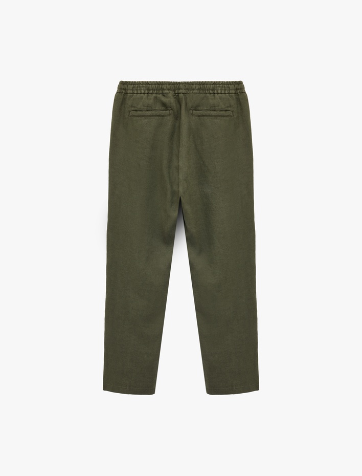  Beli Bağcıklı Cep Detaylı Keten Chino Pantolon