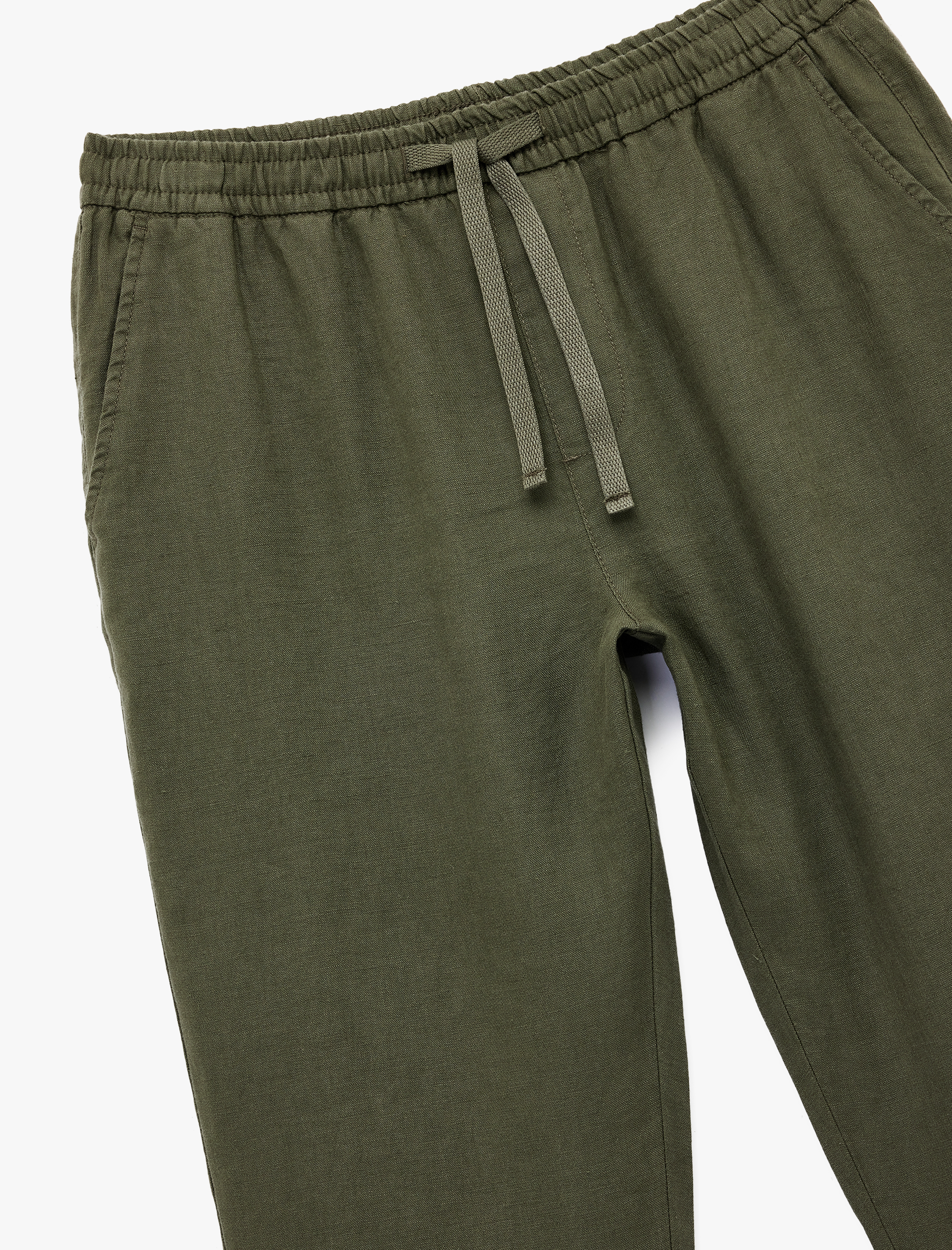   Beli Bağcıklı Cep Detaylı Keten Chino Pantolon