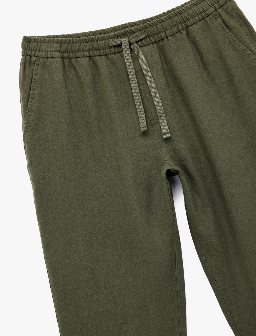   Beli Bağcıklı Cep Detaylı Keten Chino Yazlık Pantolon