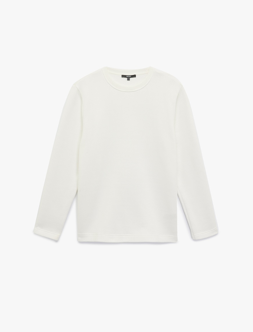   Uzun Kollu Pamuklu Bisiklet Yaka Basic Sweatshirt