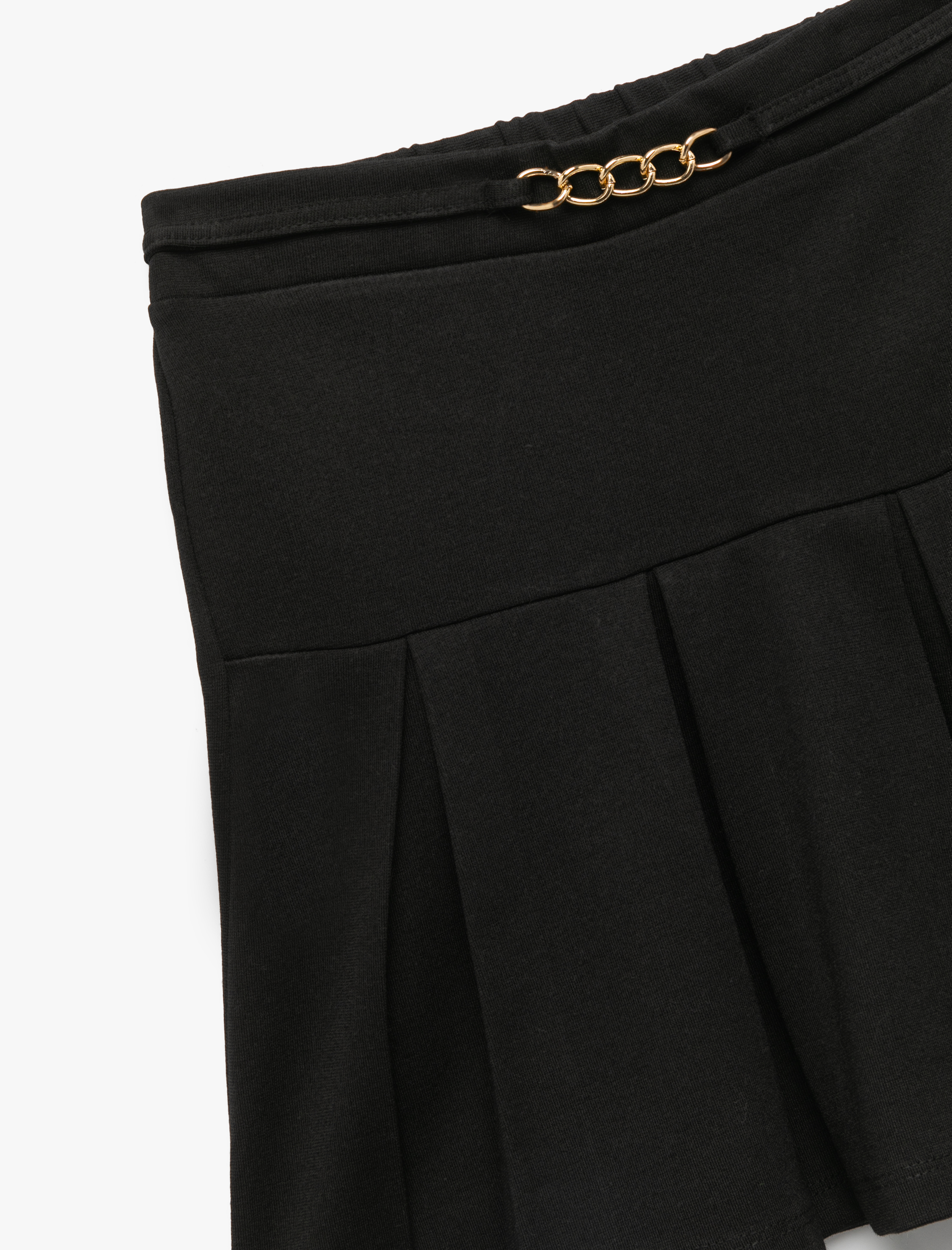 Kız Çocuk Viskon Karışımlı Metal Kemer Detaylı Pileli Mini Etek