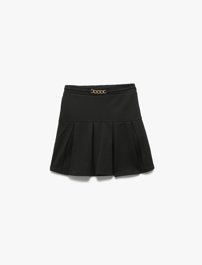 Kız Çocuk Viskon Karışımlı Metal Kemer Detaylı Pileli Mini Etek