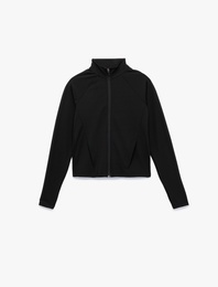 Slim Fit Dik Yaka Uzun Kollu Fermuarlı Spor Sweatshirt