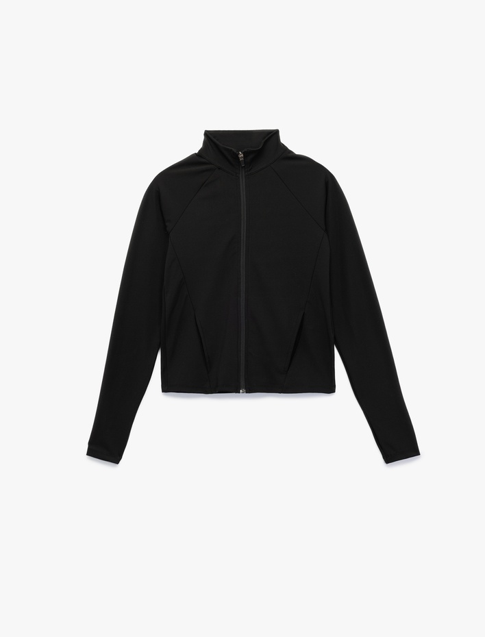  Slim Fit Dik Yaka Uzun Kollu Fermuarlı Spor Sweatshirt