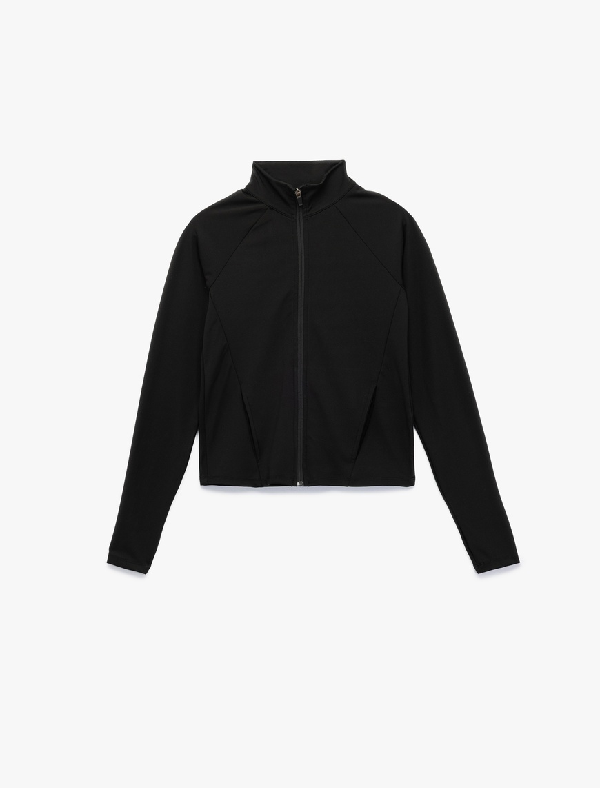   Slim Fit Dik Yaka Uzun Kollu Fermuarlı Spor Sweatshirt