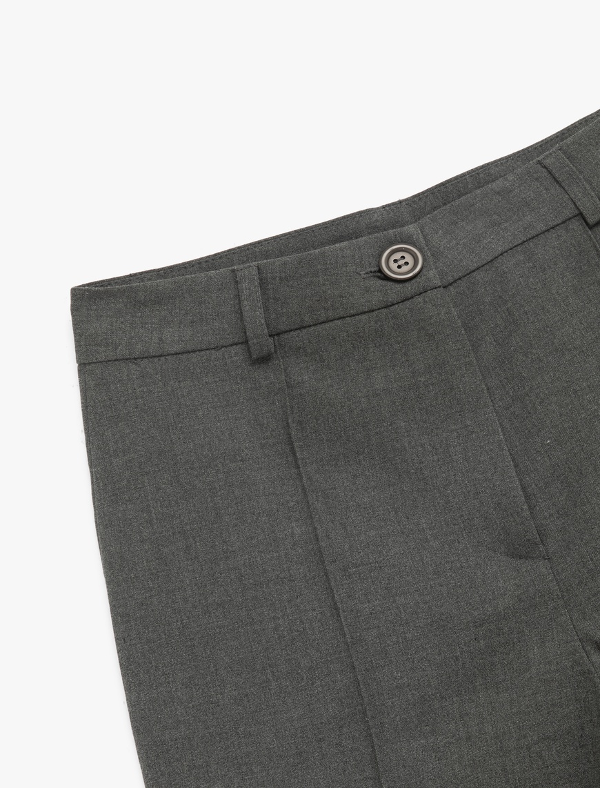   Normal Bel Straight Fit Nervür Detaylı Kumaş Pantolon