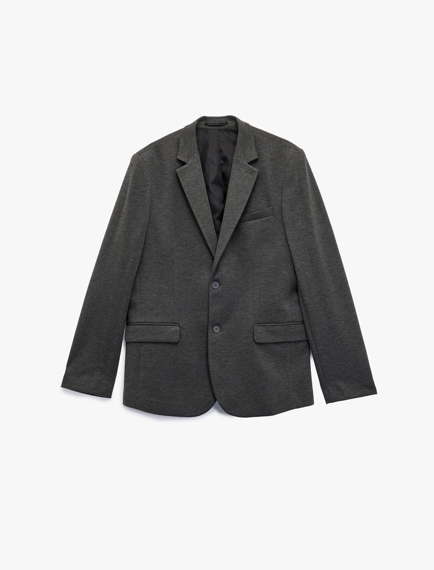   Slim Fit Kapaklı Cep Detaylı Uzun Kollu Mono Yaka Blazer Ceket