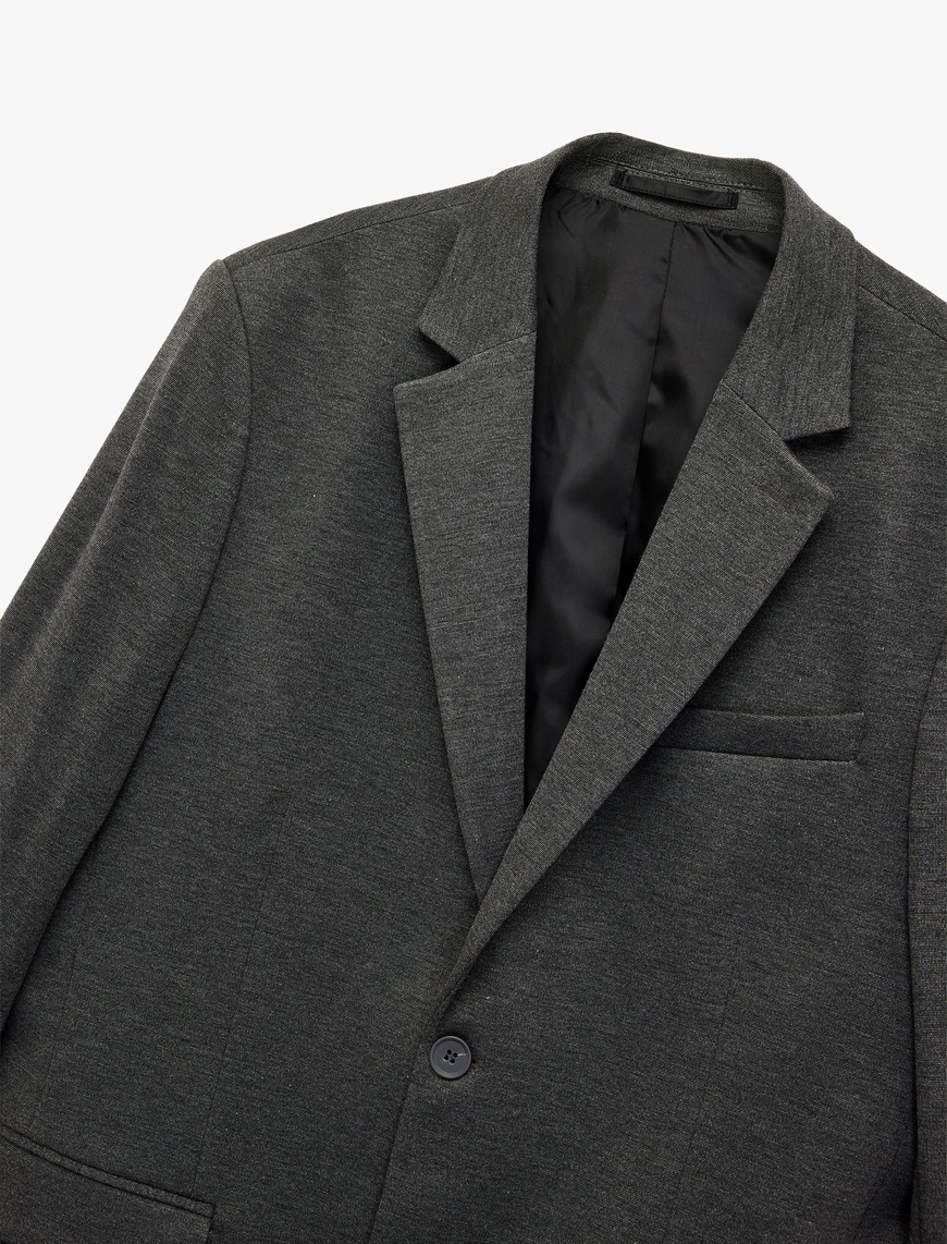   Slim Fit Kapaklı Cep Detaylı Uzun Kollu Mono Yaka Blazer Ceket