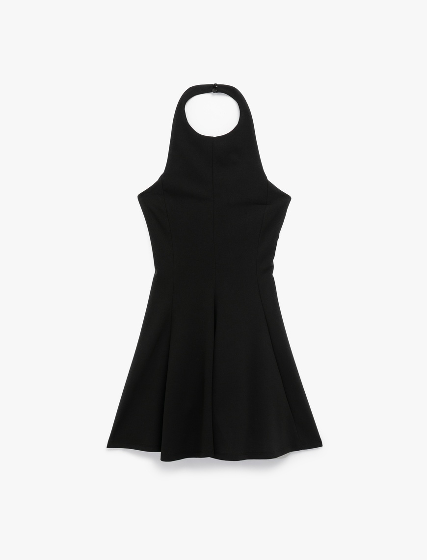   Kolsuz Halter Yaka Volanlı Mini Elbise