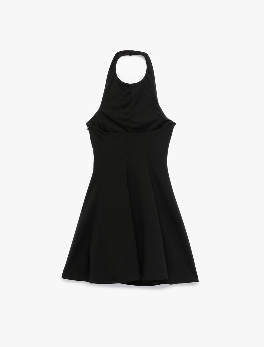   Kolsuz Halter Yaka Volanlı Mini Elbise