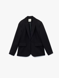 Kruvaze Yaka Kapaklı Cep Detaylı Uzun Kollu Blazer Ceket