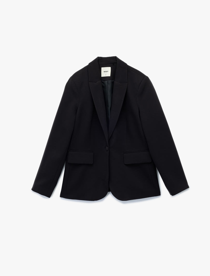   Kruvaze Yaka Kapaklı Cep Detaylı Uzun Kollu Blazer Ceket