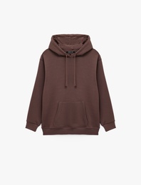 Kapüşonlu Uzun Kollu Kanguru Cepli Oversize Spor Sweatshirt