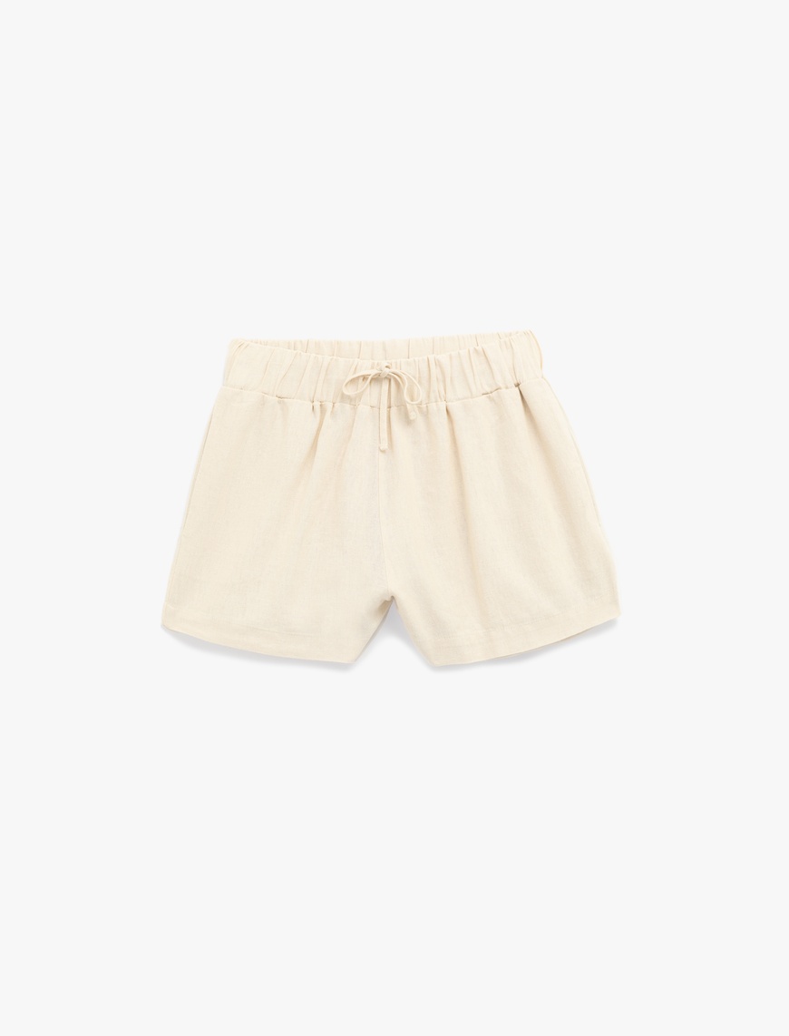   Beli Bağcıklı Cepli Mini Keten Şort