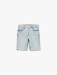 Katlamalı Paça Cep Detaylı Pamuklu Slim Fit Jean Şort