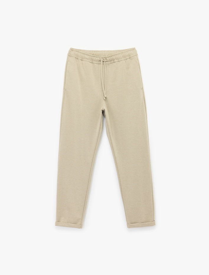  Straight Fit Pike Kumaş Cep Detaylı Beli Bağcıklı Pantolon