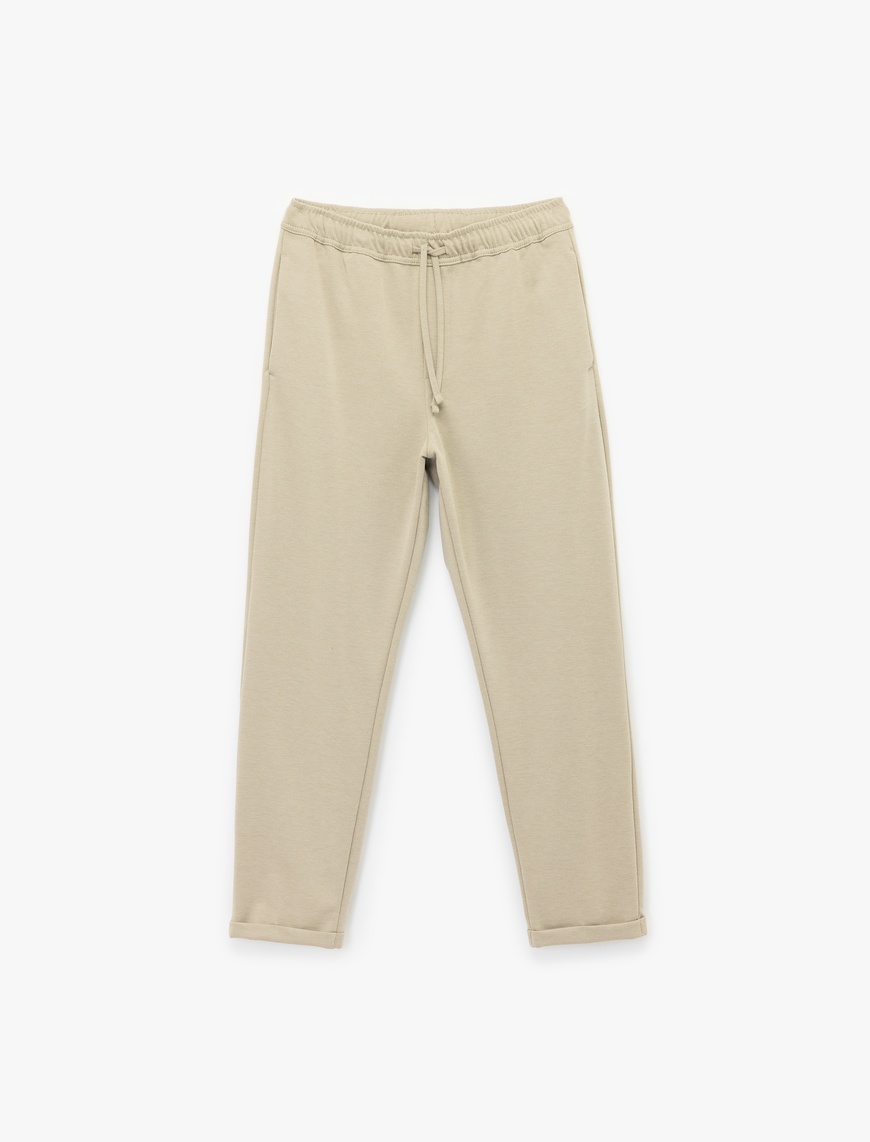   Straight Fit Pike Kumaş Cep Detaylı Beli Bağcıklı Pantolon