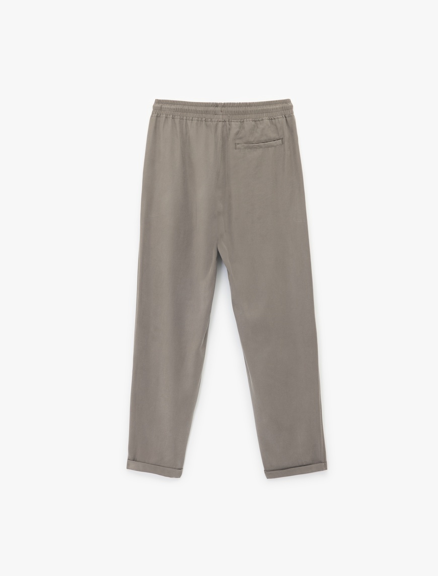   Viskon Cep Detaylı Rayon Tapered Beli Bağcıklı Yazlık Pantolon