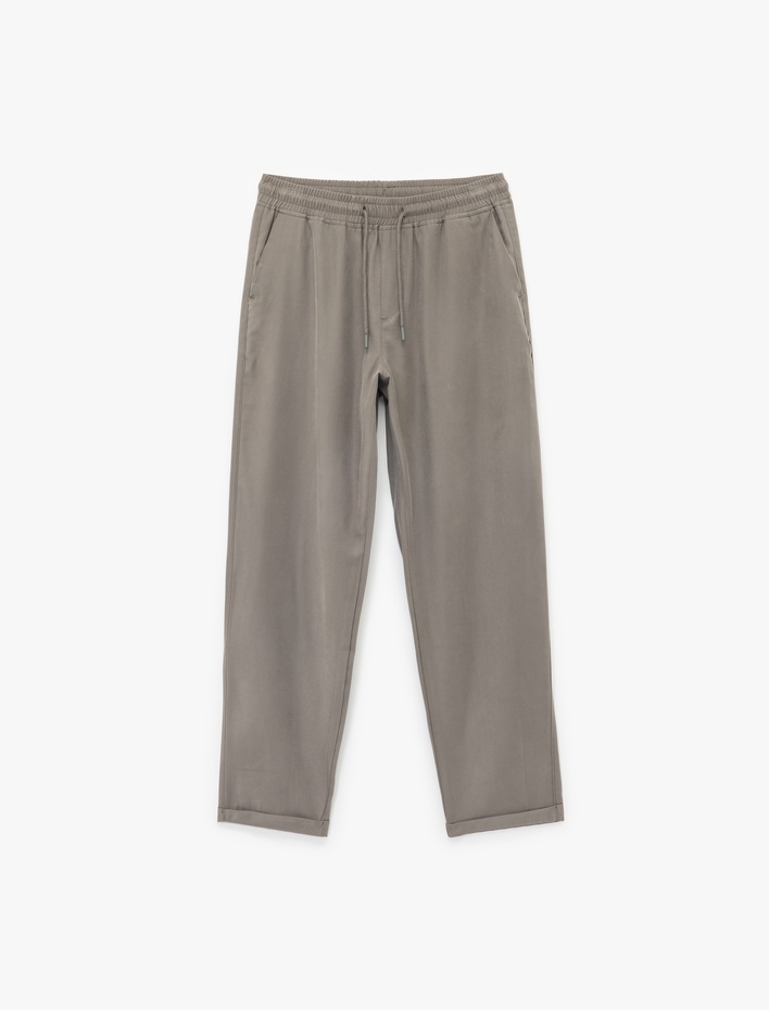  Viskon Cep Detaylı Rayon Tapered Beli Bağcıklı Yazlık Pantolon
