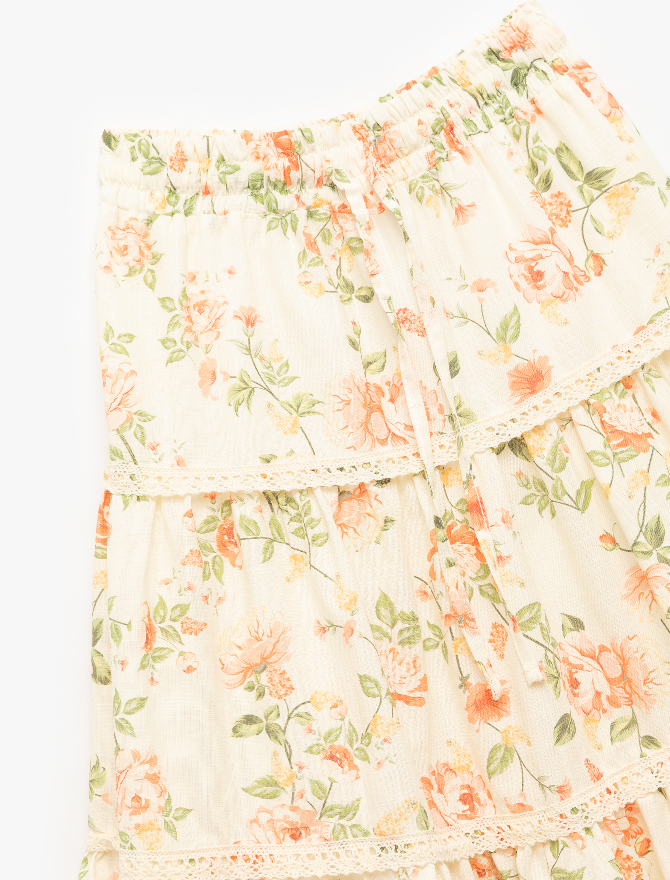  Kız Çocuk Pamuklu Beli Lastikli Çiçek Desenli Etek