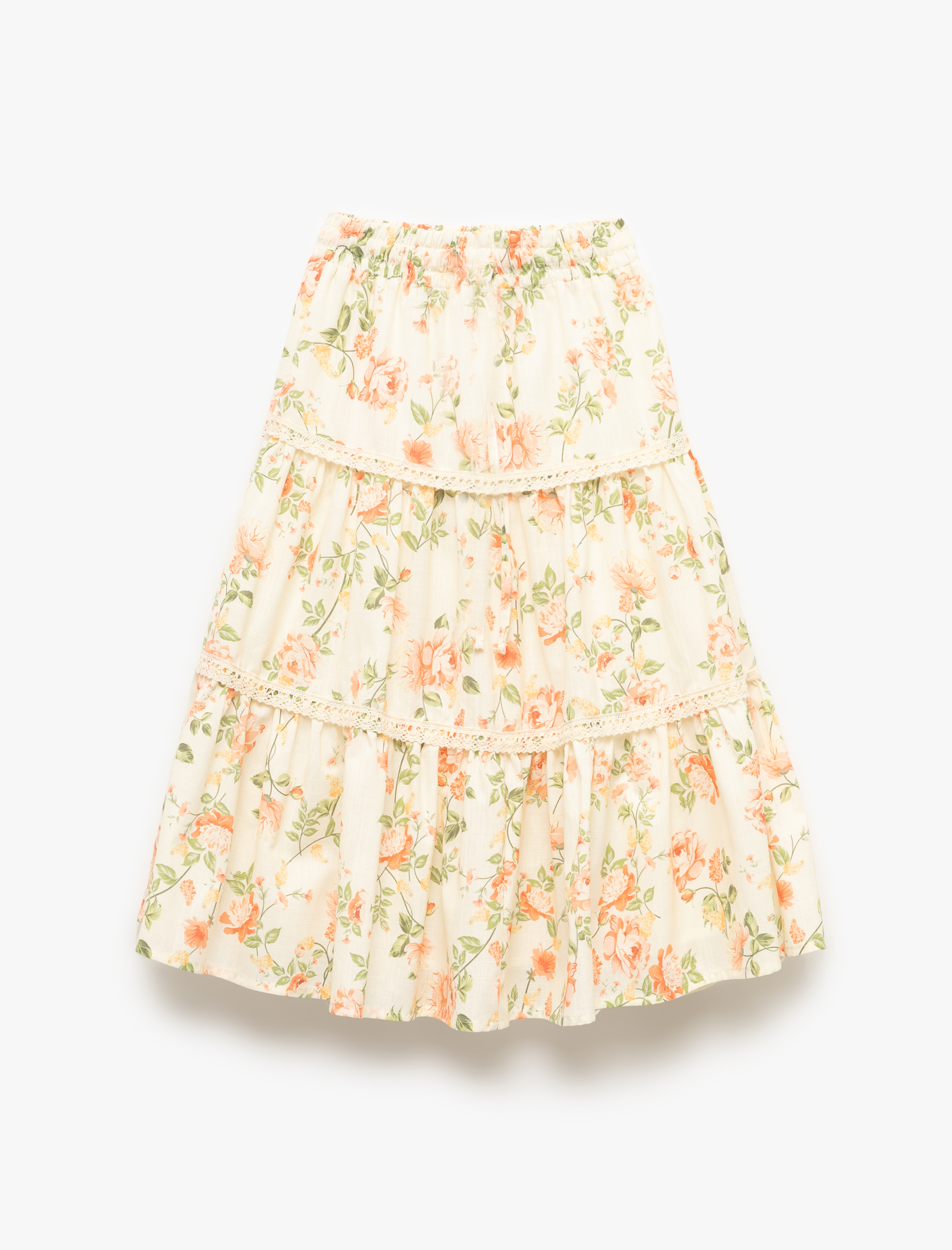  Kız Çocuk Pamuklu Beli Lastikli Çiçek Desenli Etek