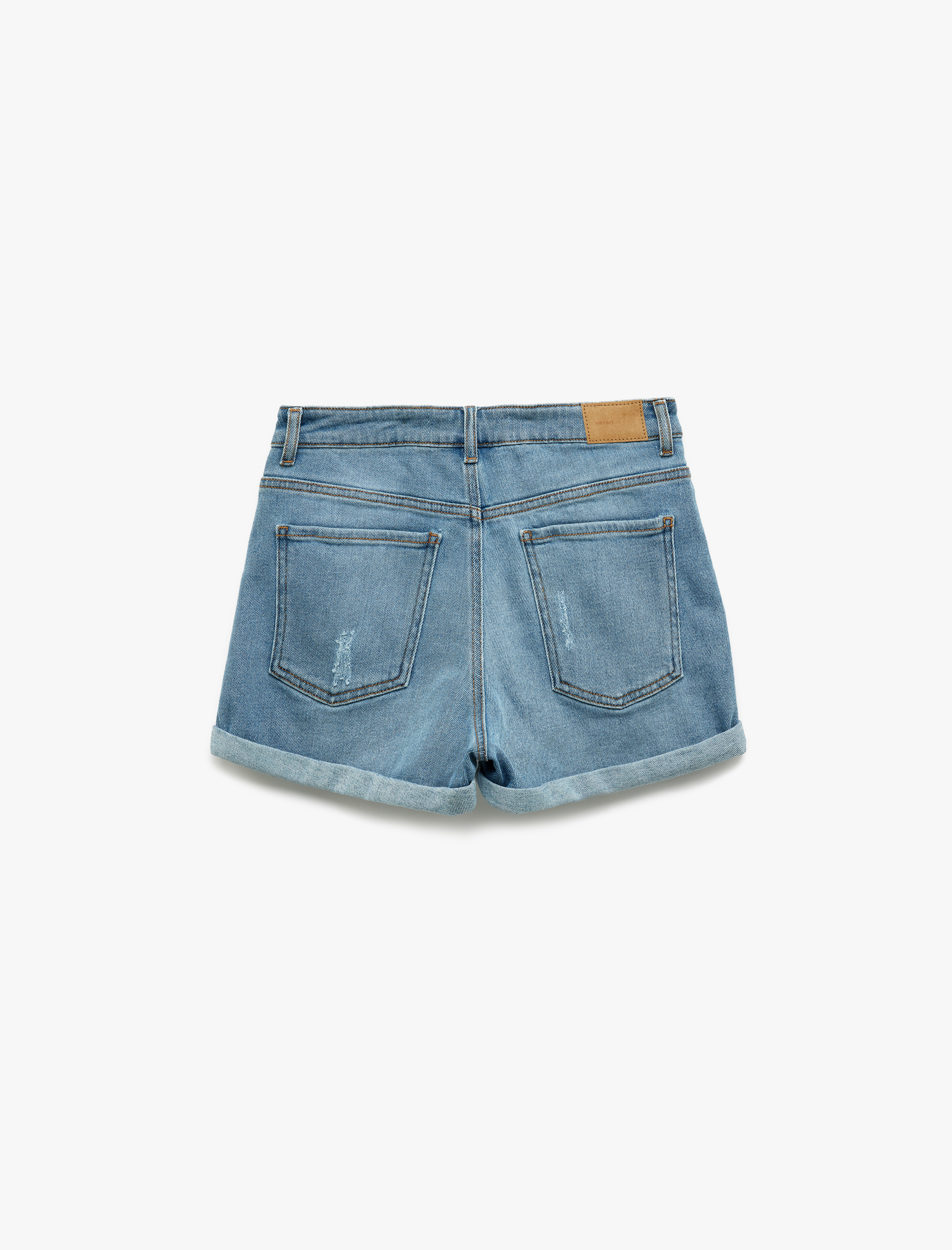   Mini Kot Şort Yüksek Bel Skinny Fit Yıpratılmış Cepli