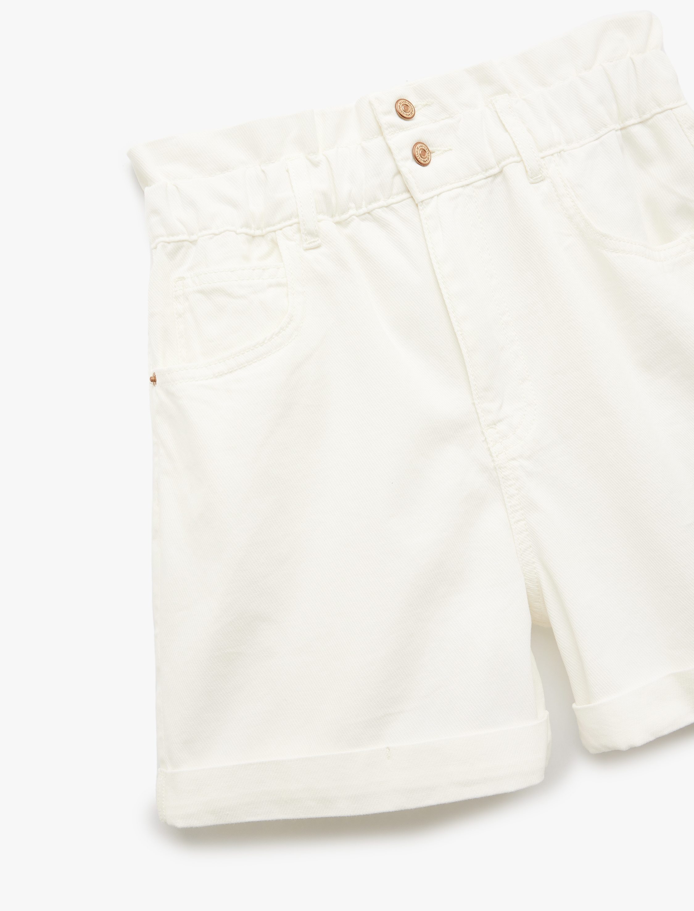   Yüksek Bel Şort Düğmeli Beli Lastikli Cepli Paçası Katlı Rahat Kalıp